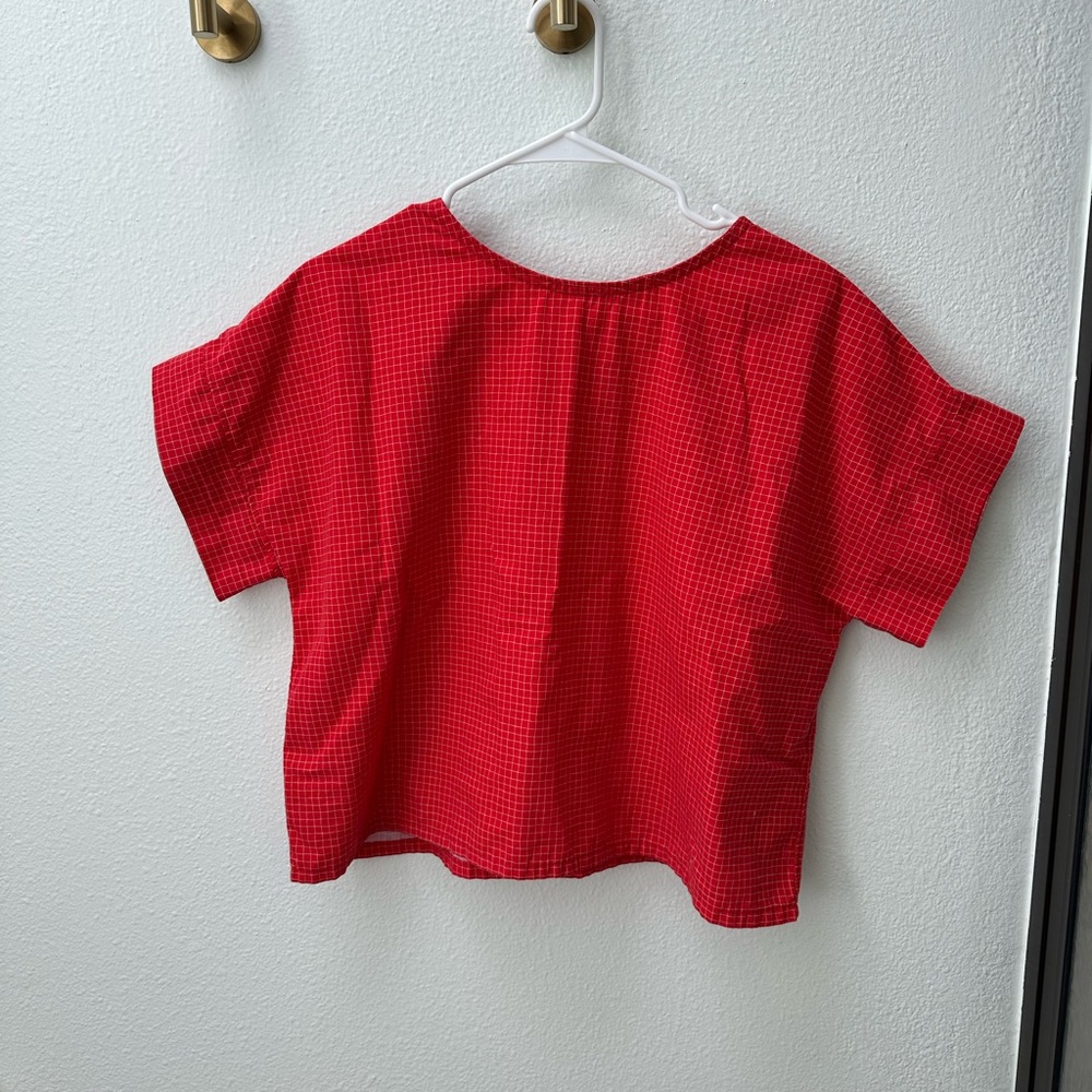 Handmade ES Red Checkered Short Sleeve Top